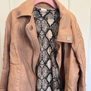 Pink (faux) leather jacket and animal print shirt girls size 10/12